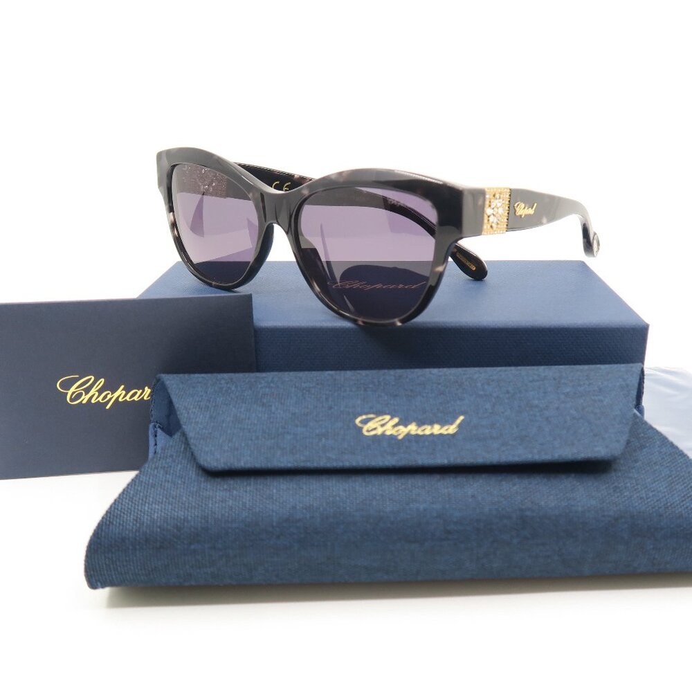 Chopard SCH287S 0721 55 Black on Grey Spotted, Clear Crystals, New Sunglasses.